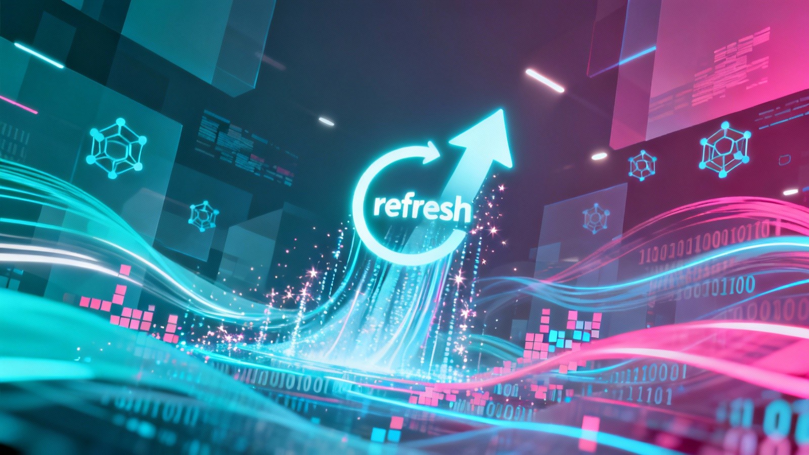 TikTok app interface with algorithm icons, engagement graphs, and AI-driven content signals representing a platform update